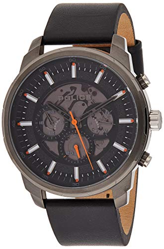 Police Unisex Erwachsene Analog Quarz Uhr mit Leder Armband PL15656JSU.02 von Police
