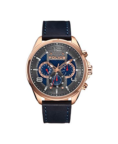 Police Unisex Erwachsene Analog Quarz Uhr mit Leder Armband PL15658JSR.03 von Police