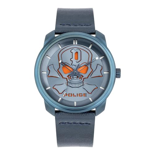 Police Unisex Erwachsene Analog Quarz Uhr mit Leder Armband PL15714JSBL.03 von Police