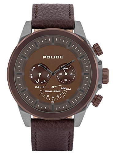 Police Unisex Erwachsene Analog Quarz Uhr mit Leder Armband PL15970JSUBZ.12 von Police