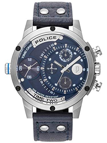 Police Unisex Erwachsene Analog Quarz Uhr mit Leder Armband PL15983JS.03 von Police