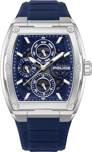 Police Watches Creed Herren-Armbanduhr mit blauem Silikonarmband PEWJQ0004502, Blau, Blau von Police