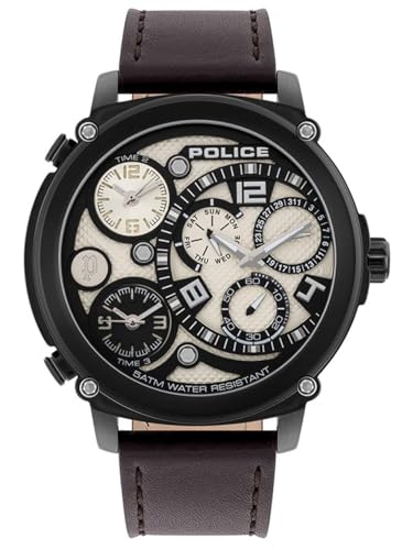 Police Watches Titan Herren Uhr analog Quarzwerk mit Leder Armband PL.15659JSB-14 von Police