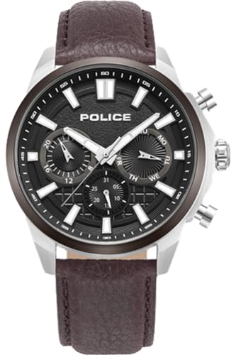 Police Watches rangy Herren Uhr analog Quarzwerk mit Leder Armband PEWJF0021040 von Police