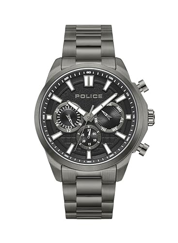 Rangy Herren-Chronograph-Uhr mit schwarzem Zifferblatt und grauem Armband -PEWJK0021003, Grau, GRAU von Police