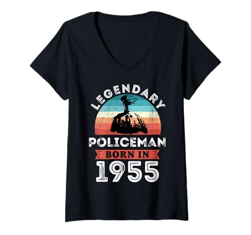 Damen Legendärer Polizist geboren 1955, 70. Geburtstag Herren T-Shirt mit V-Ausschnitt von Policeman 1955 Legends Gifts for Mens 70th Bday