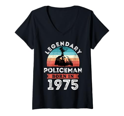 Damen Legendärer Polizist geboren im Jahr 1975, 50. Geburtstag Herren T-Shirt mit V-Ausschnitt von Policeman 1975 Legends Gifts for Mens 50th Bday