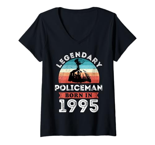 Damen Legendärer Polizist geboren im Jahr 1995, 30. Geburtstag Herren T-Shirt mit V-Ausschnitt von Policeman 1995 Legends Gifts for Mens 30th Bday