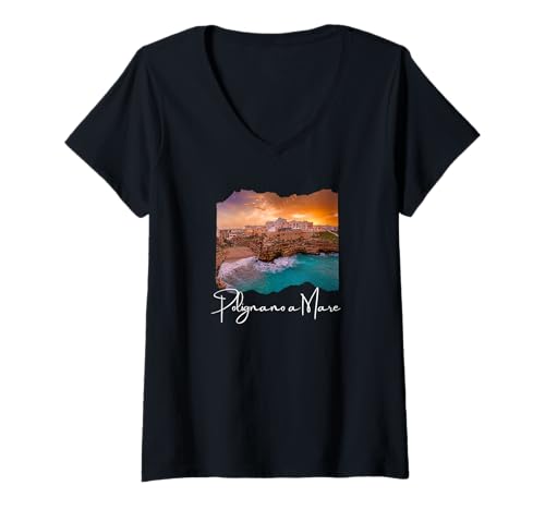 Damen Italien Polignano a Mare T-Shirt mit V-Ausschnitt Damen Italien Polignano a Mare T-Shirt mit V-Ausschnitt von Polignano a Mare Italien Souvenir Store