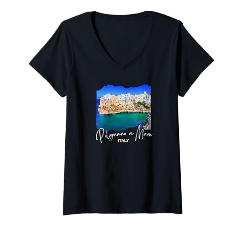 Damen Italien Polignano a Mare T-Shirt mit V-Ausschnitt Damen Italien Polignano a Mare T-Shirt mit V-Ausschnitt von Polignano a Mare Souvenirs