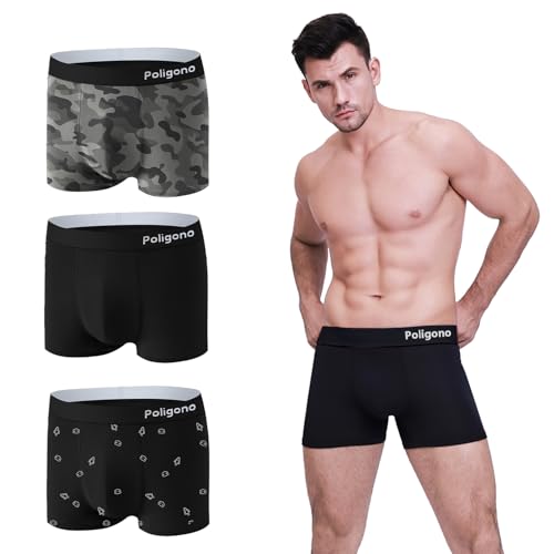 Poligono Boxershorts Herren Baumwolle 3er Pack,Unterhosen Männer Elastisch mit Aufdruck,Unterwäsche Atmungsaktiv und Bequem fü Herren(Mischung A,L) von Poligono