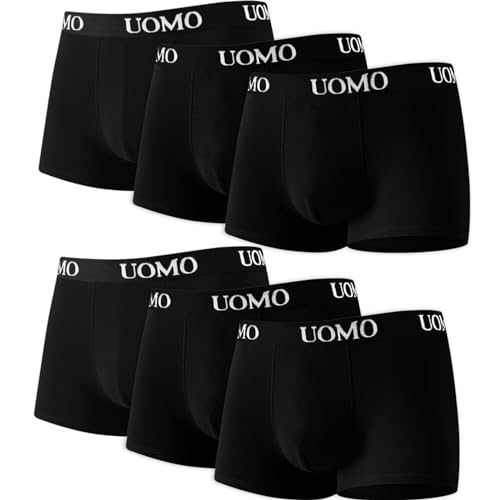 Poligono Boxershorts Herren Baumwolle 6er Pack, Unterhosen Herren Retroshorts mit Stretch Weiche Atmungsaktiv Allergiefrei (M, Schwarz) von Poligono