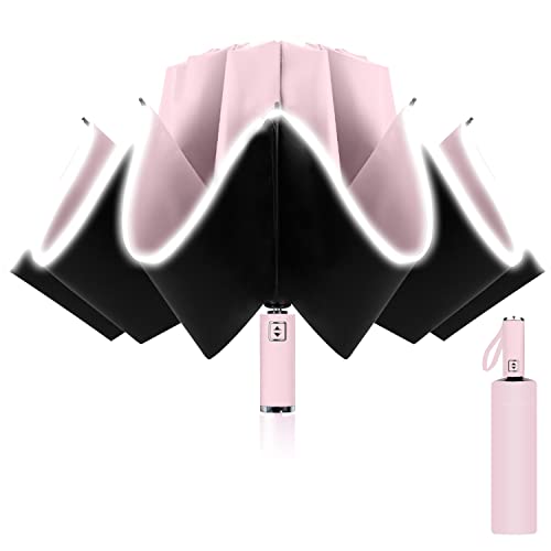 Poligono Regenschirm Sturmfest, Taschenschirm Groß für Herren und Damen, Umgekehrter Regenschirm 10 Rippen, Automatisch Auf und Zu, kompakt, Durchmesser 105 cm (Rosa) von Poligono