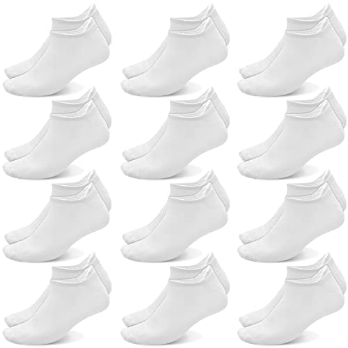 Poligono Sportsocken für Herren und Damen, kurze Anti-Blasen-Sneaker Socken, Weiche Baumwoll Knöchelsocken, Atmungsaktive Socken,Weiß 12 Paare,47-50 von Poligono