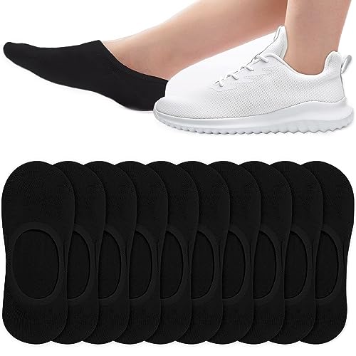 Sneaker Socken für Herren und Damen, Atmungsaktive Sportsocken aus 95% Prozent elastischer Baumwolle, Füßlinge mit Ultra Tiefem Schnitt unsichtbar, Silikonpad Anti Rutsch, Schwarz, 10 Paar, EU 40-46 von Poligono