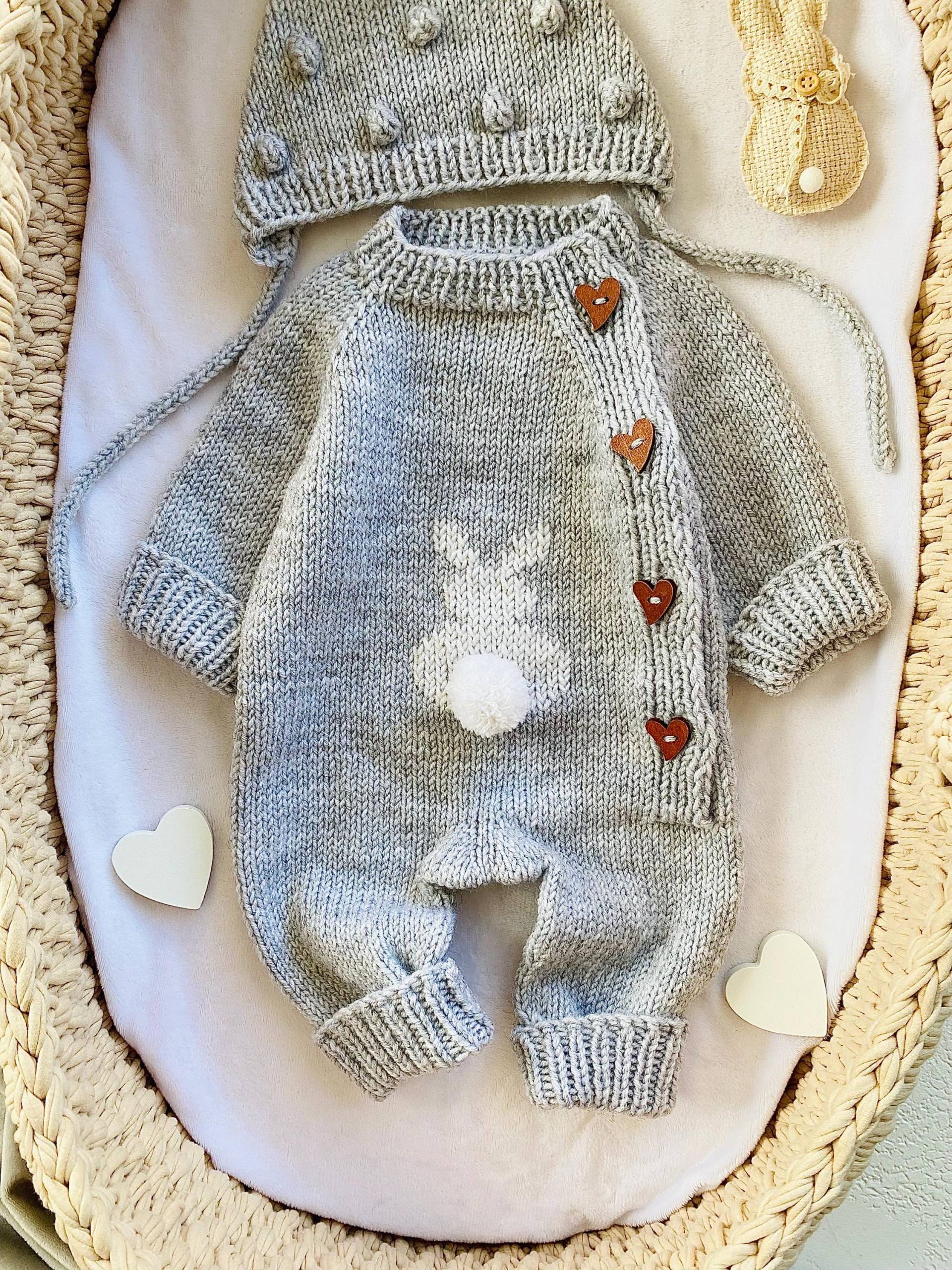 Wolle Baby Overall Set - Overall, Mütze & Booties 0-3, 3-6, 6-9 Monate von PolinaCozyKnits