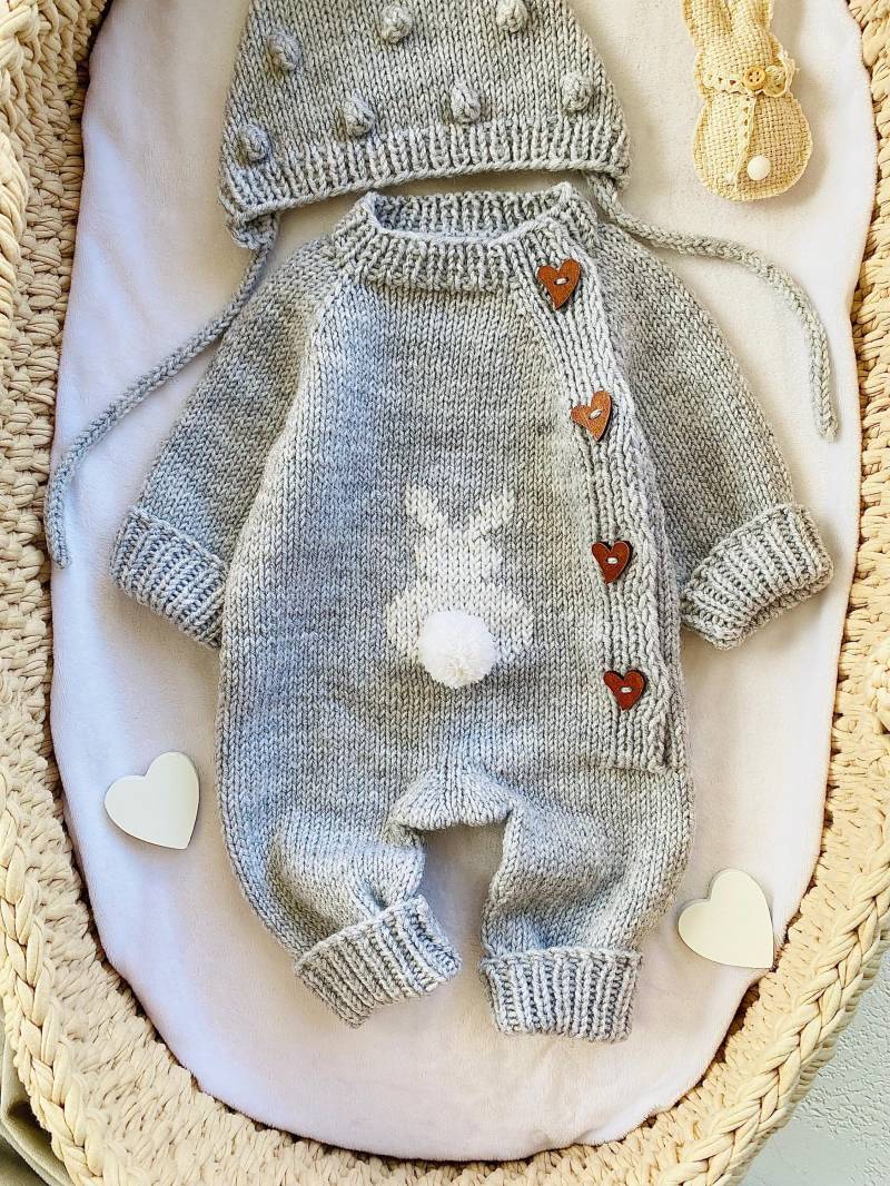 Wolle Baby Overall Set - Overall, Mütze & Booties 0-3, 3-6, 6-9 Monate von PolinaCozyKnits
