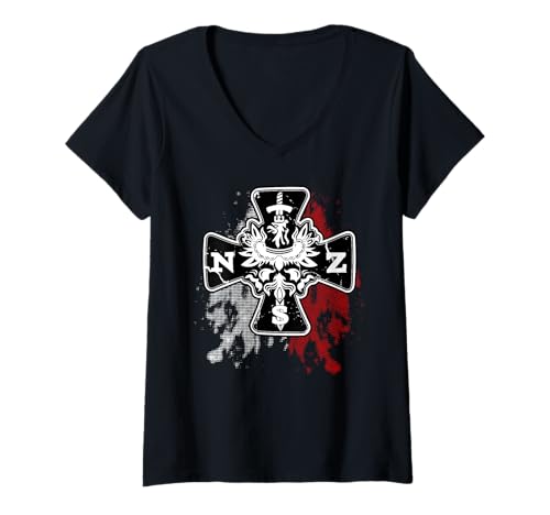 Damen Polen Militär Symbol Polnische Armee Historisches Symbol NSZ T-Shirt mit V-Ausschnitt von Polish Army Historic Military Symbol NSZ
