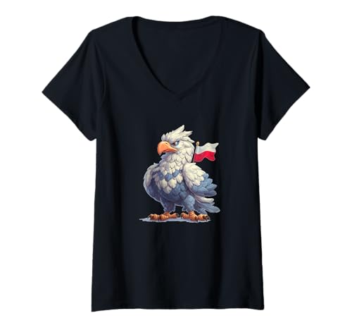 Damen Hübscher Greifvogel in polnischen Farben Kostüm T-Shirt mit V-Ausschnitt von Polish Eagle Outfit