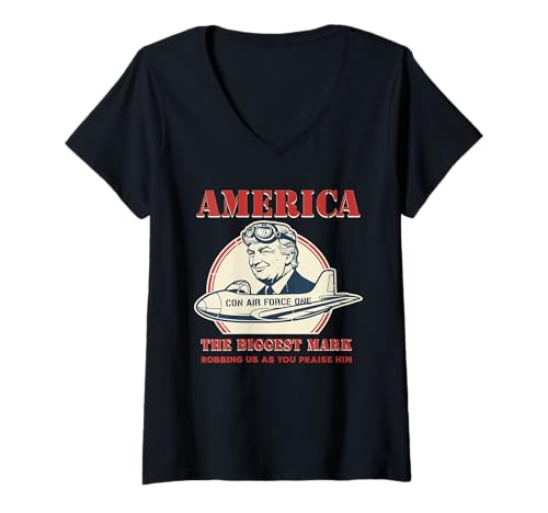Damen Con Air Force One Trump Politische Satire Retro Propaganda T-Shirt mit V-Ausschnitt von Political Satire - Valmar Gear
