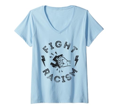 Damen Fight Racism Anti-Rassismus Shirt Rassismus BLM T-Shirt mit V-Ausschnitt Damen Fight Racism Anti-Rassismus Shirt Rassismus BLM T-Shirt mit V-Ausschnitt von Politik Shirts