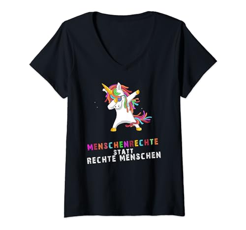 Damen Menschenrechte statt rechte Menschen Einhorn Dab LGBT T-Shirt mit V-Ausschnitt von Politische Spruch Gegen Rassismus Meinungsfreiheit