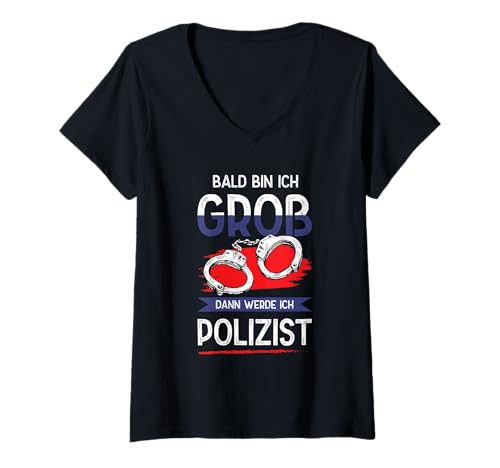 Damen Bald Bin ich groß dann werde ich Polizist Kinder Polizei T-Shirt mit V-Ausschnitt Damen Bald Bin ich groß dann werde ich Polizist Kinder Polizei T-Shirt mit V-Ausschnitt von Polizei Berufswunsch Lustig Kinder Zukunft