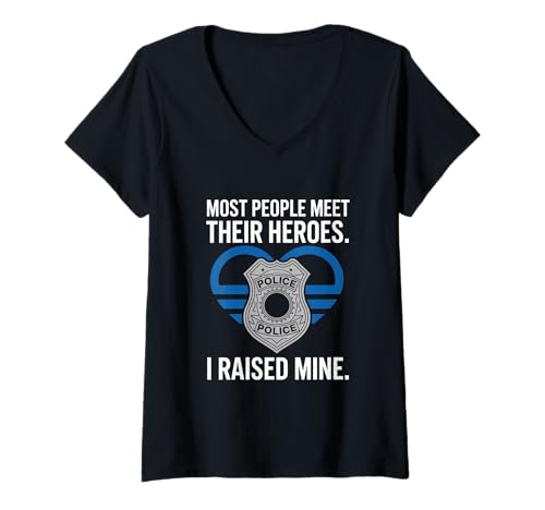 Damen Most People Meet Their Heroes I Raised Mine Polizei Herz T-Shirt mit V-Ausschnitt Damen Most People Meet Their Heroes I Raised Mine Polizei Herz T-Shirt mit V-Ausschnitt von Polizei Eltern Stolz Thin Blue Line Herz Abzeichen