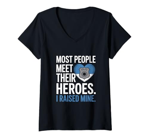 Damen Die Meisten Treffen Ihre Helden Ich Erzog Meinen Polizei T-Shirt mit V-Ausschnitt Damen Die Meisten Treffen Ihre Helden Ich Erzog Meinen Polizei T-Shirt mit V-Ausschnitt von Polizei Elternstolz Mama Papa Held Erzogen