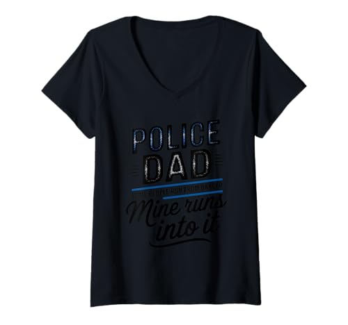 Damen Polizei Dad Mine Runs Into It T-Shirt mit V-Ausschnitt Damen Polizei Dad Mine Runs Into It T-Shirt mit V-Ausschnitt von Polizei Papa Helden Mut Gefahr Mutig