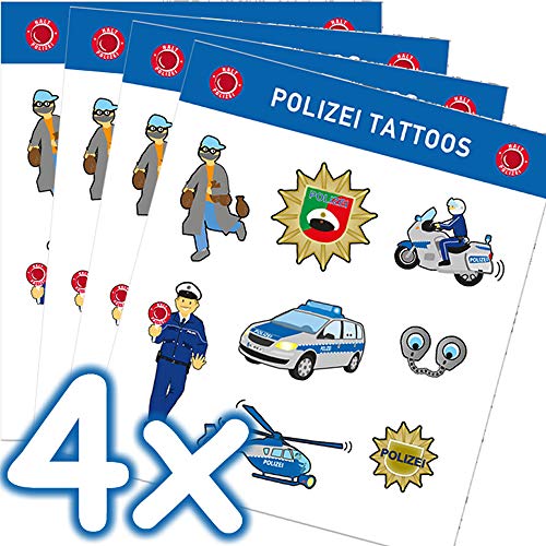 Mega-Tattoo-Set * POLIZEI * als Mitgebsel, Geschenk oder zum Spielen | 4 Bögen mit 32 Tattoos | Aufkleber Bilder Sticker Kinder Kindergeburtstag Geburtstag Polizist Police Polizeiauto Mega-Tattoo-Set * POLIZEI * als Mitgebsel, Geschenk oder zum Spielen | 4 Bögen mit 32 Tattoos | Aufkleber Bilder Sticker Kinder Kindergeburtstag Geburtstag Polizist Police Polizeiauto von Polizei-Tattoos: