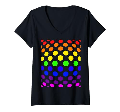 Damen Polka Dots Curved Rainbow Fun Abstrakt T-Shirt mit V-Ausschnitt von Polka Dot Cute Tee Shirts