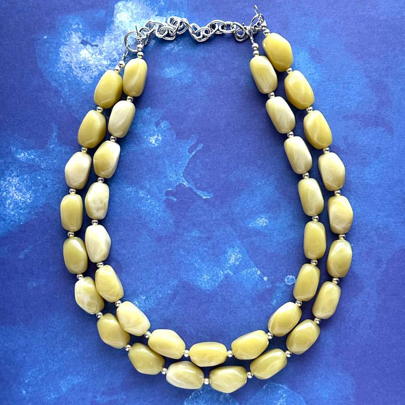 Ananas Halskette, Doppelstrang Herbstfarben, Gelbe Silber Lätzchen Halskette von PolkaDotDrawer