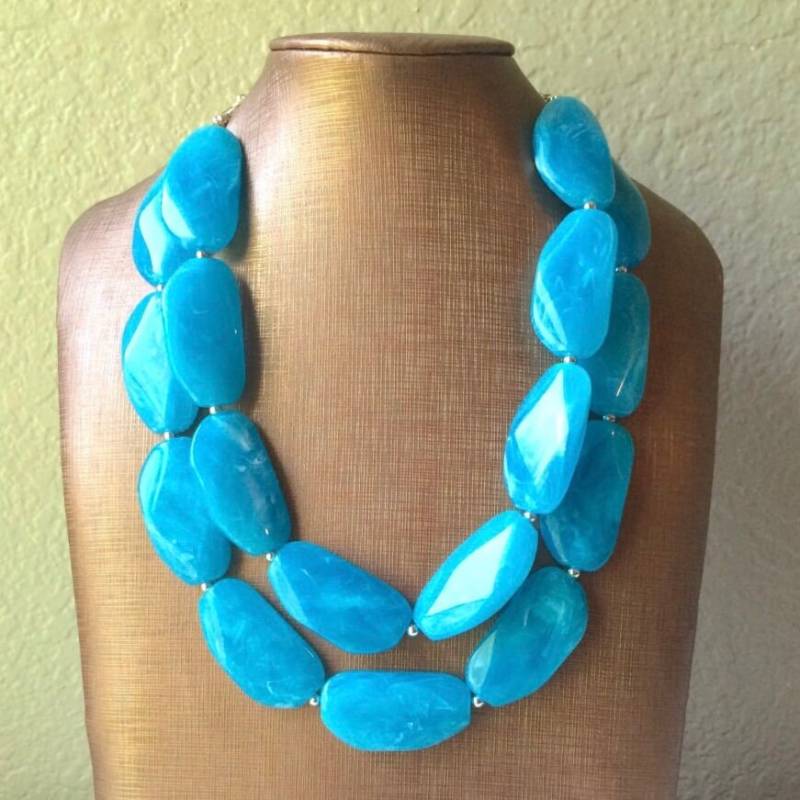 Blaue Glasperlen Perlen Kette - Doppelreihige Grosse von PolkaDotDrawer