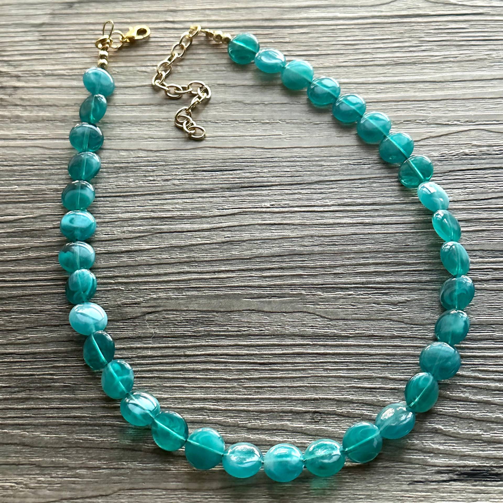 Blaugrüner Halsketten-Ohrring, Blauer Schmuck, Nach Wahl Gold Oder Silber, Türkise Lätzchen-Halskette, Dunkelblaue Runde Halskette von PolkaDotDrawer