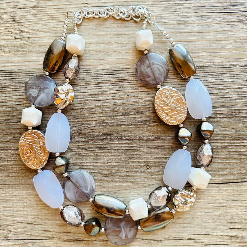 Glimmer Grau & Weiß Ombre Halskette, Chunky Statement Schmuck, Perlen Acryl Neutrale Schmuck Silber Wolke Perle von PolkaDotDrawer