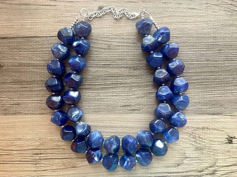 Königsblaue Chunky Statement Halskette, Doppelstrang Blaue Dunkelblaue Königsblaue Hochzeit, Brautjungfer Halskette von PolkaDotDrawer