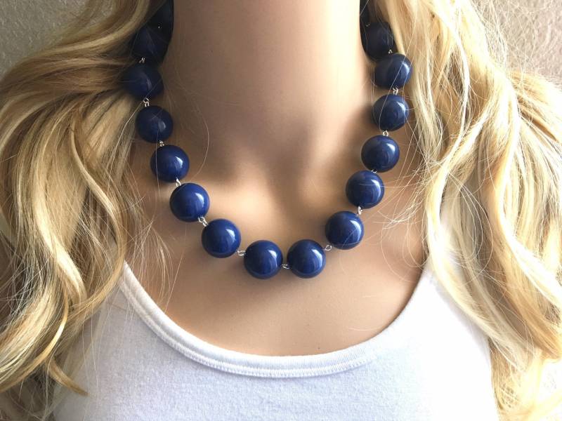 Marineblaue Grobstrick Halskette, Einzelstrang Blaue Dunkelblaue Marineblau Hochzeit, Brautjungfer Halskette von PolkaDotDrawer