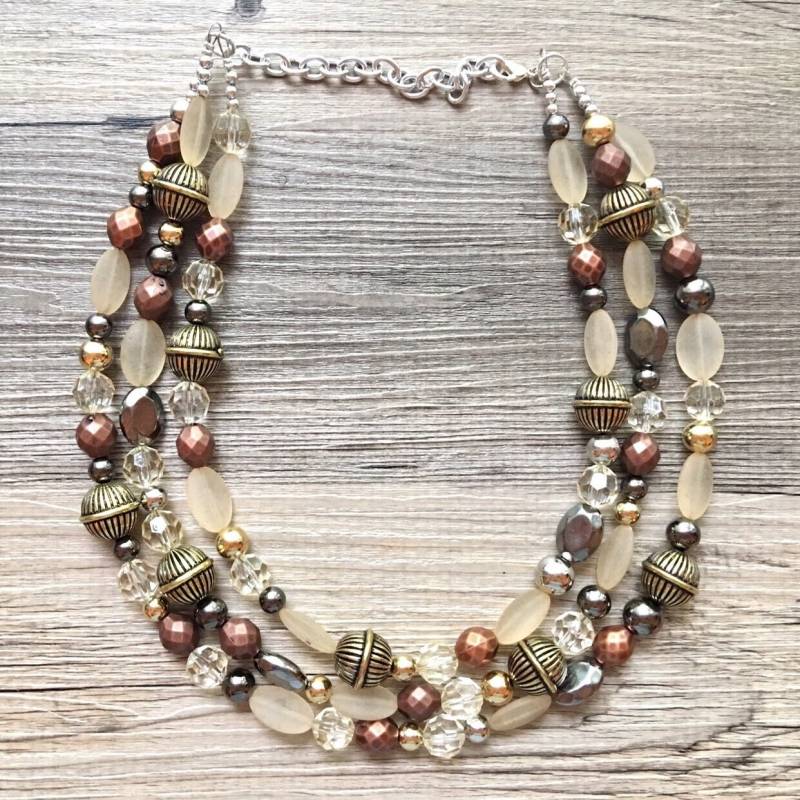 Metallic Spiegelball Silber Gold & Gunmetal Schmuck, Goldkragen Metall Dreifachstrang Klobige Statement Perlenjuwelen von PolkaDotDrawer