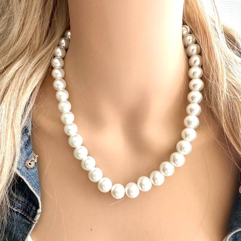 Perlen Weiße Perle Statement Halskette, Große Perlenkette, Brautjungfer Schmuck Hochzeit Ohrring Schmuckset von PolkaDotDrawer