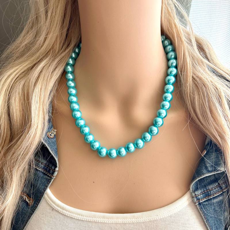 Robin Ei Blau Perle Einzelstrang Halskette, Schmuck-Set Handmade Damen Hochzeit Brautjungfer Aqua Türkis Ohrringe Hellblau von PolkaDotDrawer