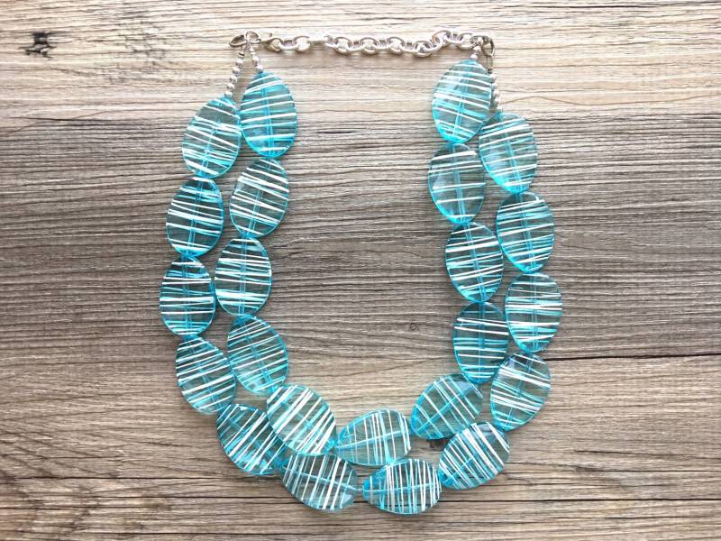 Robins Egg Blau Weiß Statement Schmuck-Set, Große Perlen Klobige Kette Armband Ohrringe, Doppelstrang-Hochzeit, Brautjungfer Halskette von PolkaDotDrawer