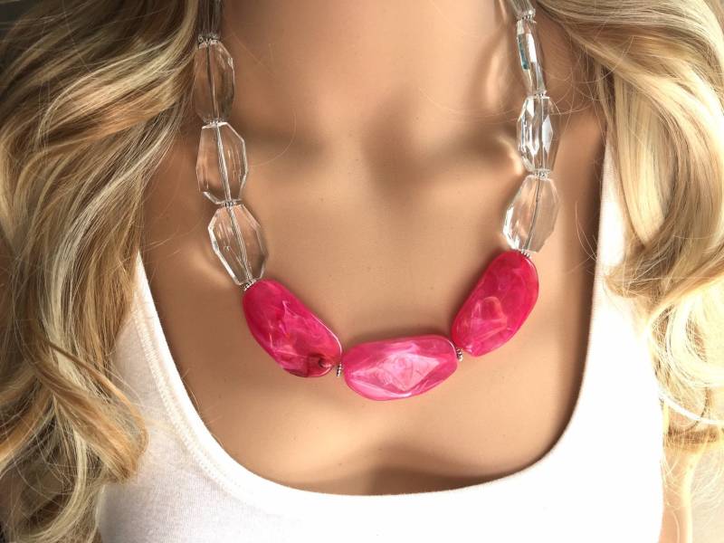 Rosa & Klare Aussagenhalskette, Großen Perlen Chunky Schmuck, Einzigen Strang Hochzeit Jeden Tag Große Perle Multi-Strang-Halskette, Rosa Schmuck von PolkaDotDrawer