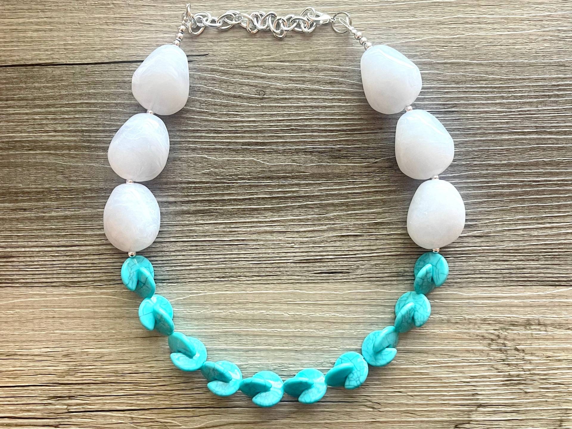 Türkis Himmel Perlenkette, Einreihige Halskette, Weißer Schmuck, Großer Perlenschmuck, Silber Sommer Kette Halskette von PolkaDotDrawer