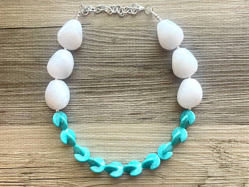 Türkis Himmel Perlenkette, Einreihige Halskette, Weißer Schmuck, Großer Perlenschmuck, Silber Sommer Kette Halskette von PolkaDotDrawer