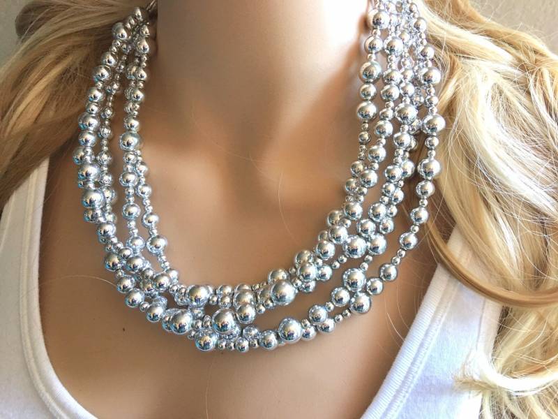 Weihnachts-Halskette, Spiegel-Silber Und Bling Urlaub Schmuck, Weihnachten Silber Weihnachtsgeschenk Metallic von PolkaDotDrawer