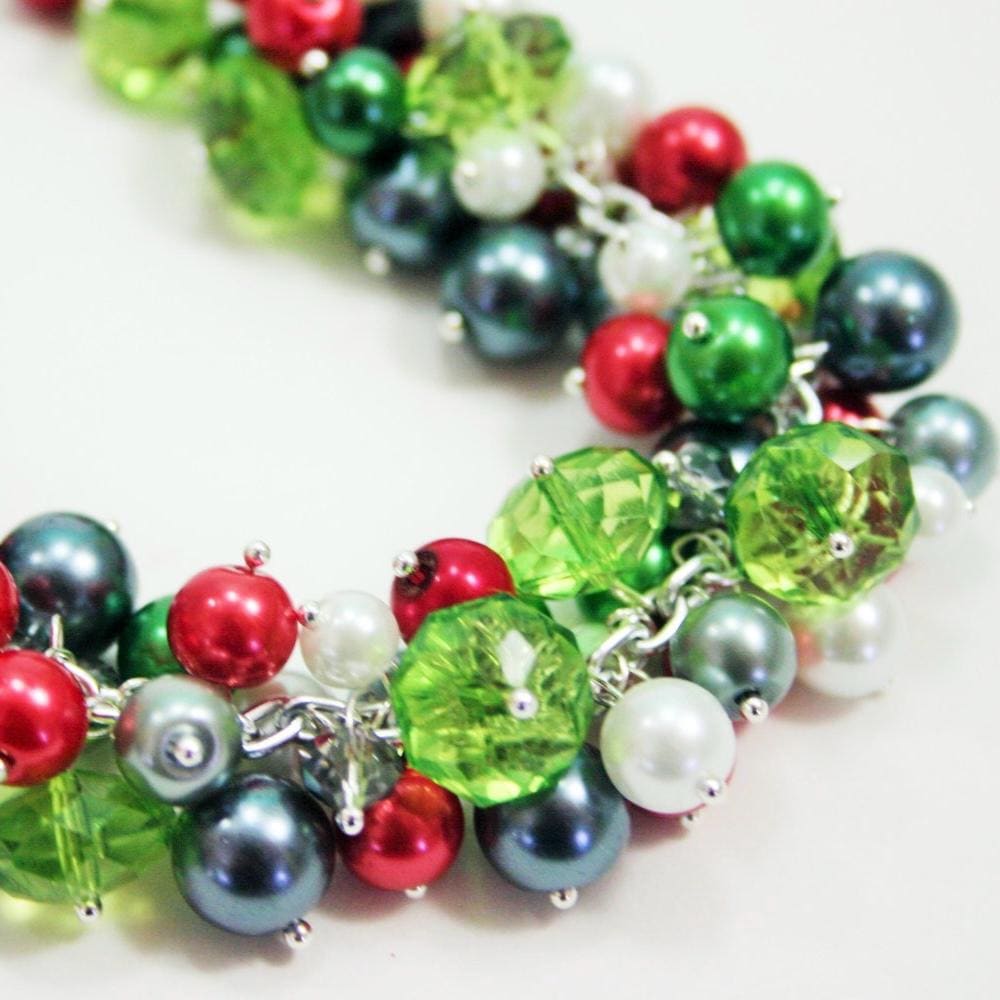 Weihnachts Statement Halskette - Extra Chunky Cluster Mit Grün, Rot Und Silber von PolkaDotDrawer