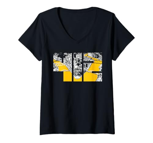Damen Skyline von Pittsburgh 412 T-Shirt mit V-Ausschnitt Damen Skyline von Pittsburgh 412 T-Shirt mit V-Ausschnitt von Pollia Design