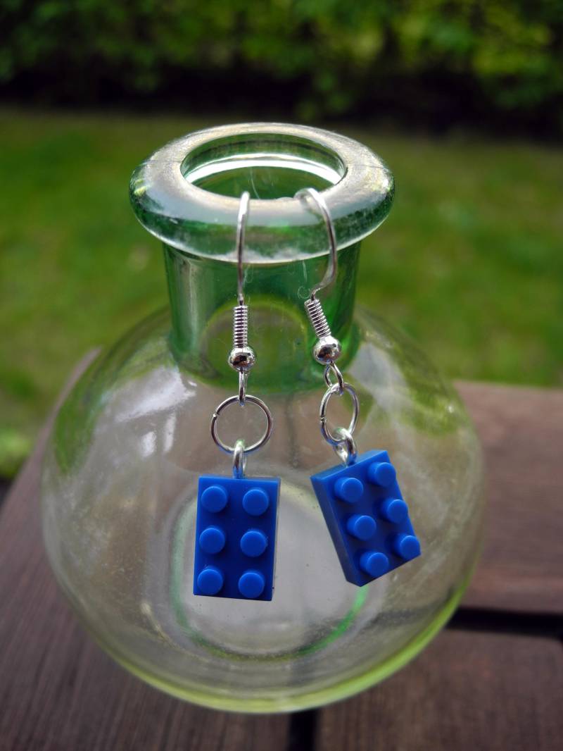Blaue Mini-Bausteine Hängeohrringe Hand Made von PollyAndMore
