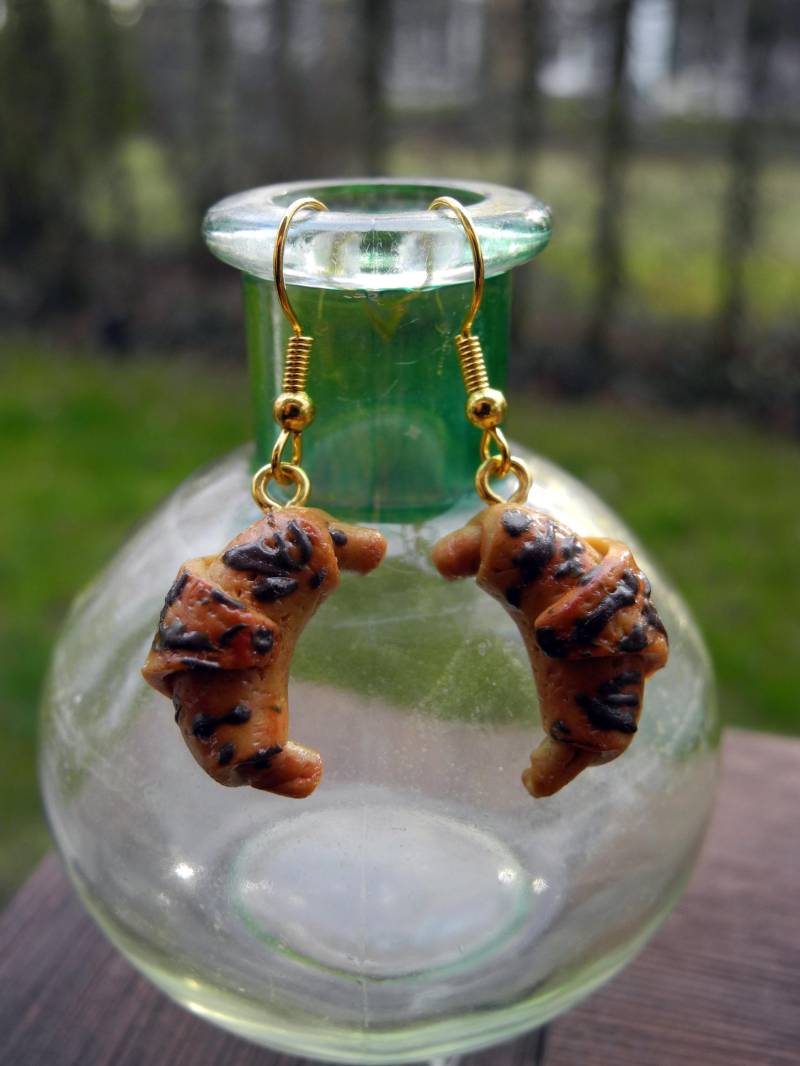 Knusprige Croissants Mit Schoki - Hängeohrringe Aus Fimo Hand Made von PollyAndMore